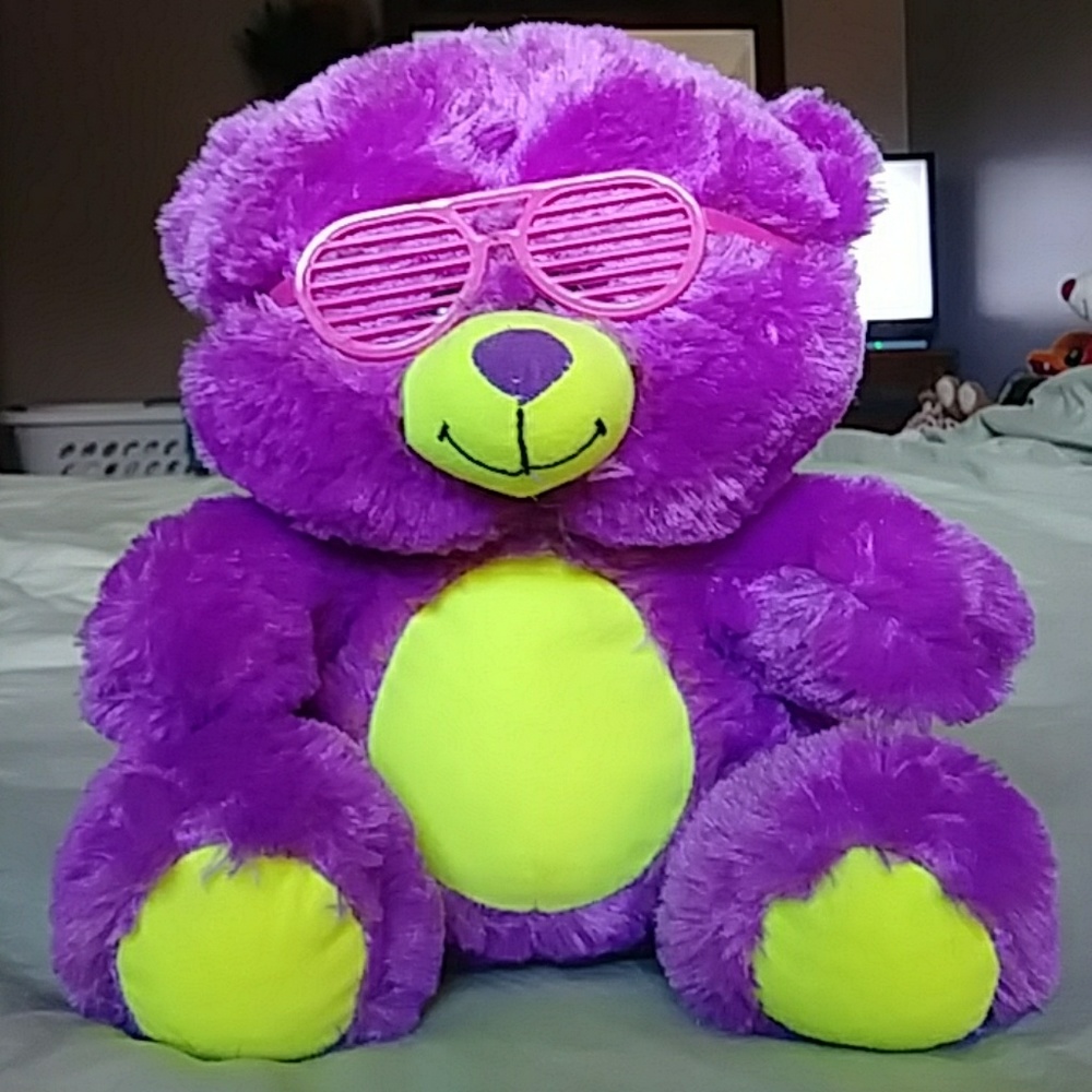 Purple neon teddy bear w/ glasses